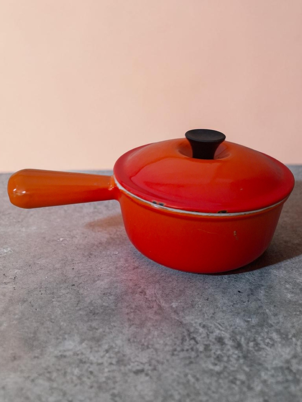 Vintage Le Creuset Orange Enamel Cast Iron Saucepan with Lid # 16